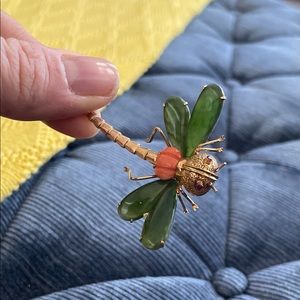 Unique, Vintage 14 K Gold Jade Dragonfly Pin Brooch Neiman Marcus Dallas